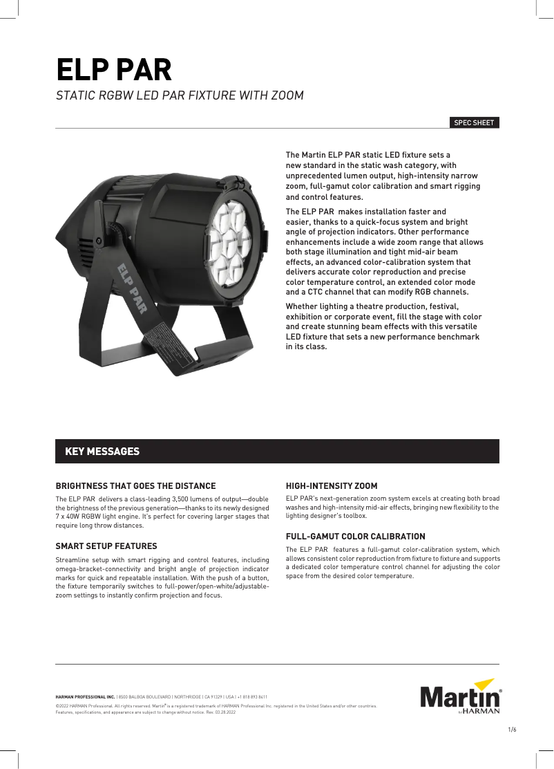 Page 1 de la notice Fiche technique Martin ELP PAR