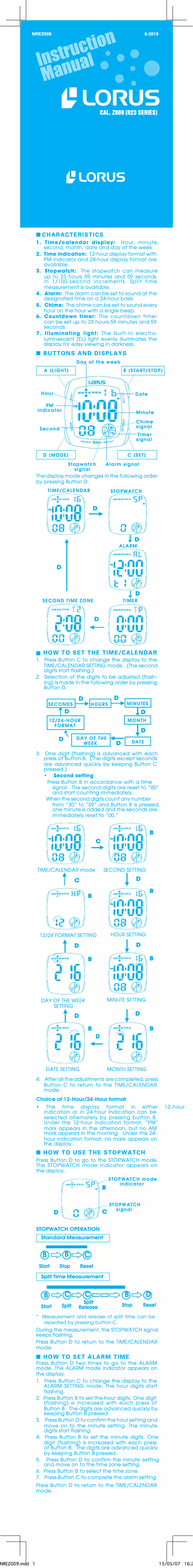 Page 1 de la notice Manuel utilisateur Lorus Sports R2307LX9