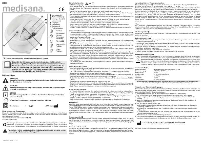 Page 1 de la notice Manuel utilisateur Medisana FS 888