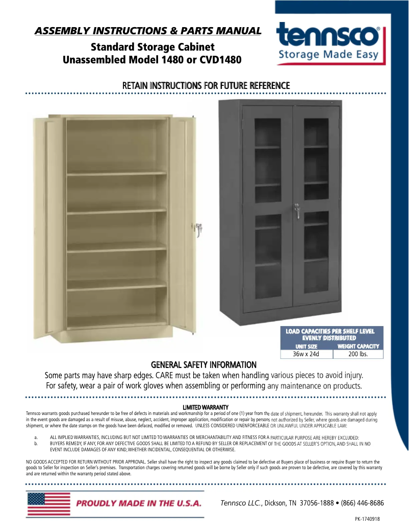 Page 1 de la notice Manuel utilisateur Tennsco CVD1480