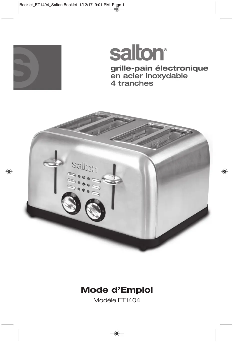 Page 1 de la notice Manuel utilisateur Salton ET1404B