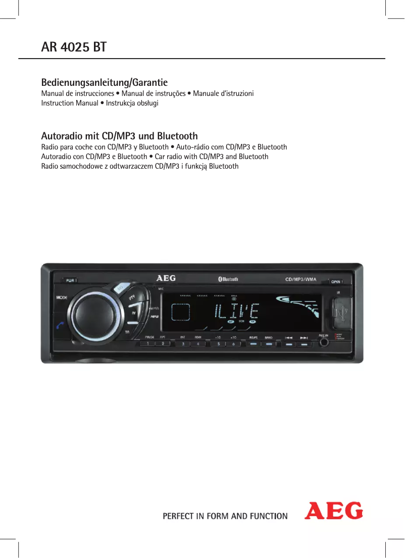 Page 1 de la notice Manuel utilisateur AEG AR 4025 BT