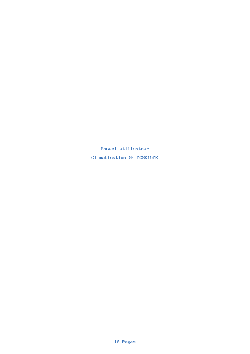 Page 1 de la notice Manuel utilisateur GE ACSK15AK