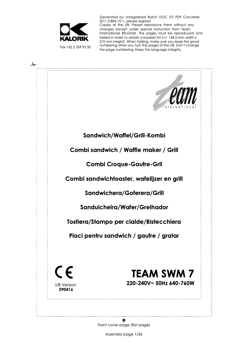Page 1 de la notice Manuel utilisateur Team SWM 7