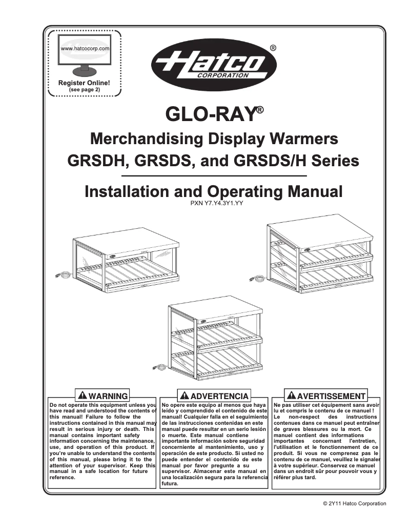 Page 1 de la notice Manuel utilisateur Hatco Glo-Ray GRSDS/H-36D