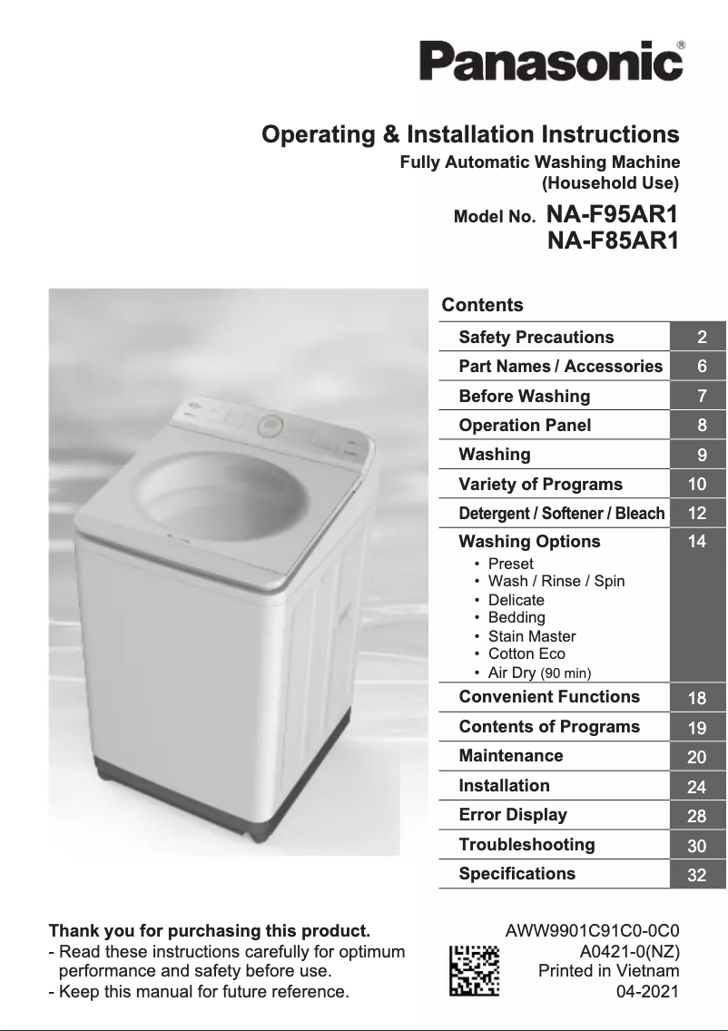 Página 1 del manual Manual de usuario Panasonic NA-F95AR1