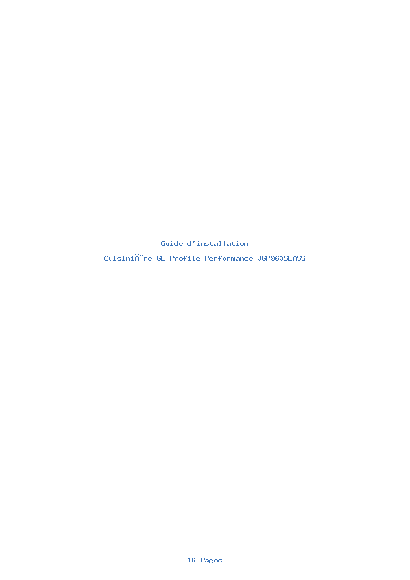 Page 1 de la notice Guide d'installation GE Profile Performance JGP960SEASS