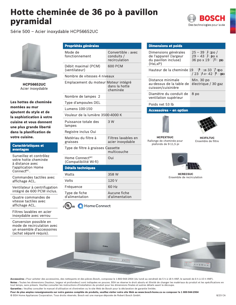 Page 1 of the manual Technical Sheet Bosch HCP56652UC