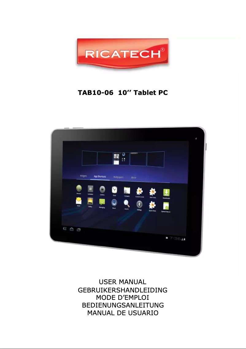 Page 1 of the manual User Manual Ricatech TAB10-06