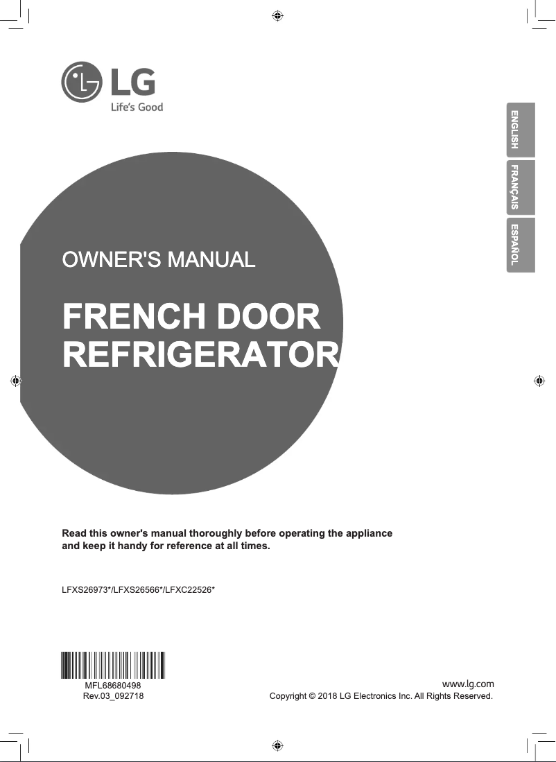 Page 1 de la notice Manuel utilisateur LG LFXC22526D