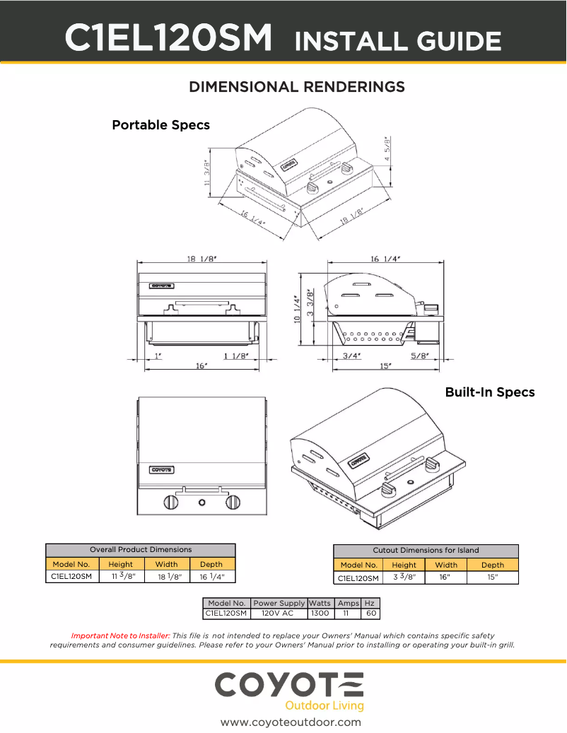 Page 1 de la notice Fiche technique Coyote C1ELCT21