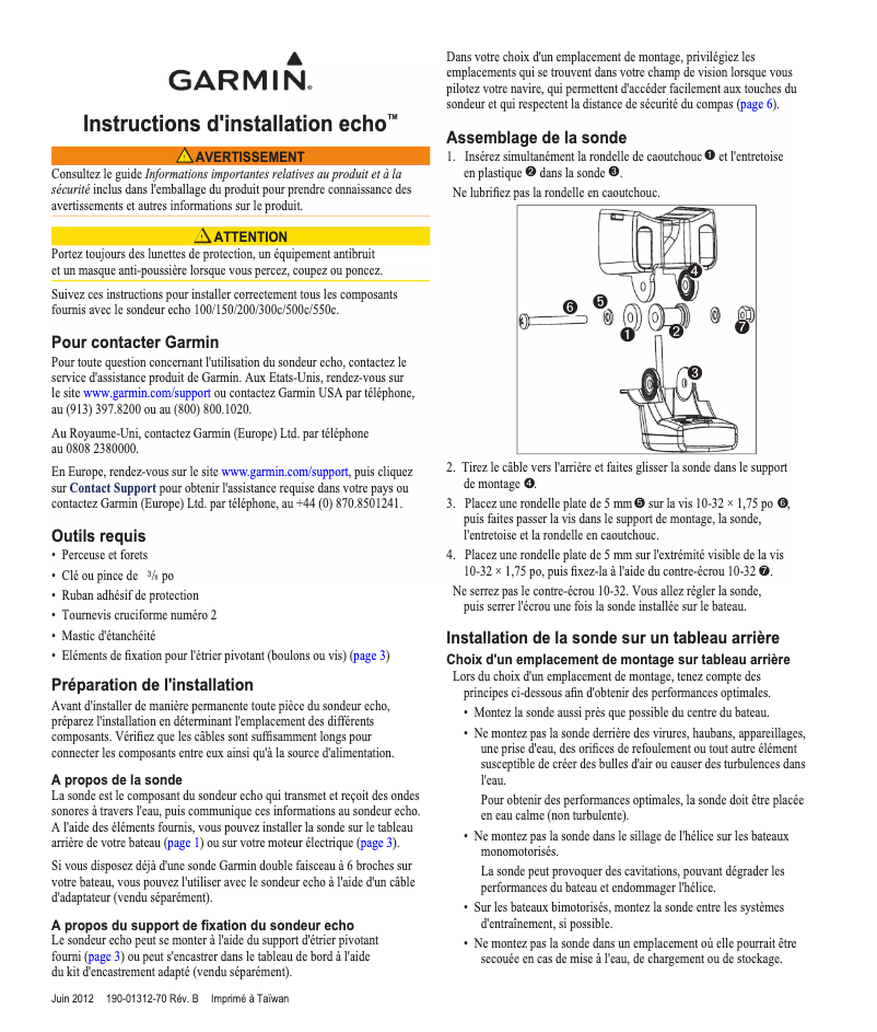 Page 1 de la notice Guide d'installation Garmin echo 550c