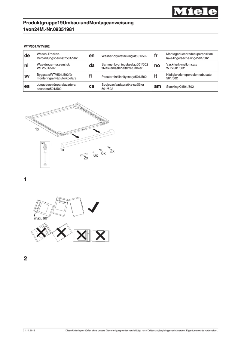 Página 1 del manual Guía de medición Miele WTV 502