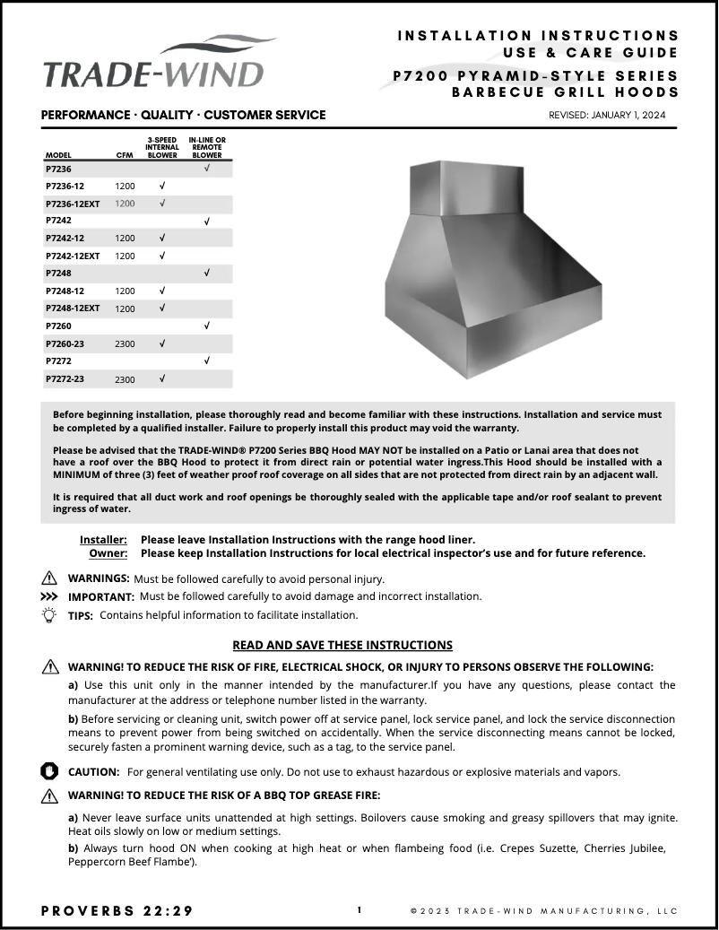 Page 1 de la notice Manuel utilisateur Trade-Wind P7260-23