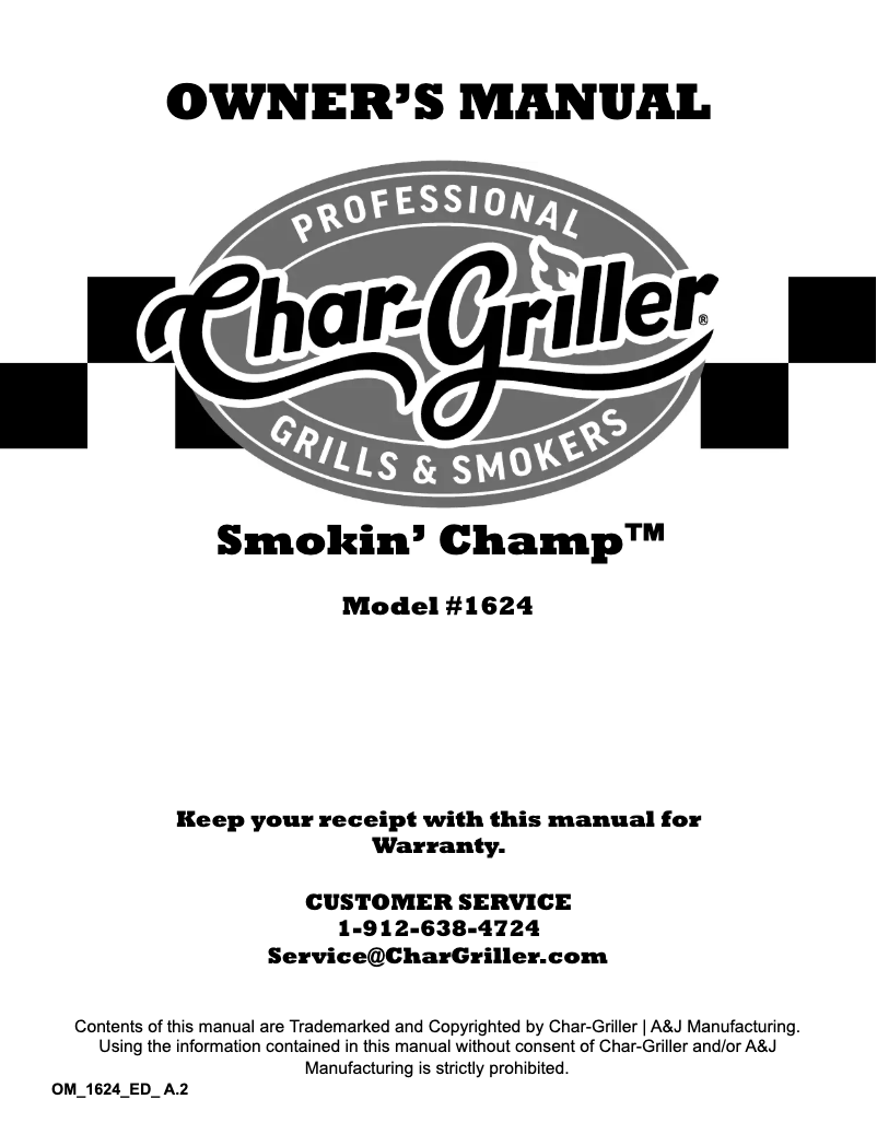 Page 1 de la notice Manuel utilisateur Char-Griller Smokin Champ 1624