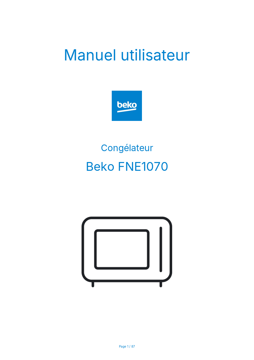 Page 1 de la notice Manuel utilisateur Beko FNE1070