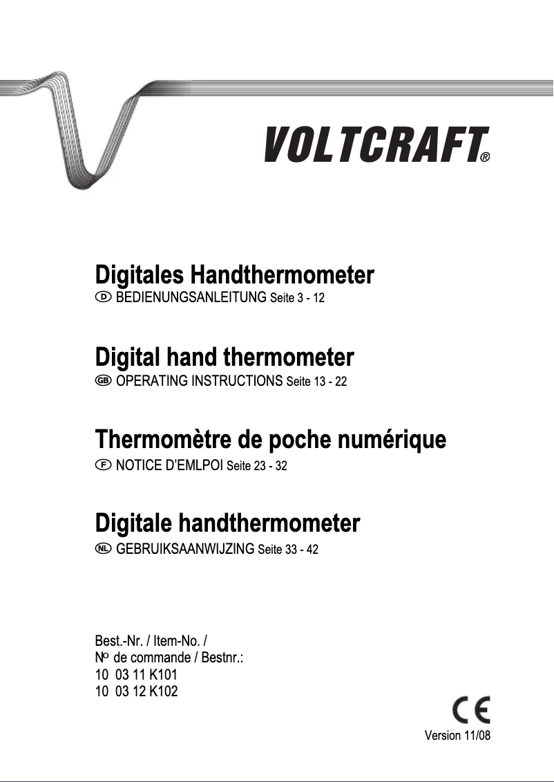 Page 1 de la notice Manuel utilisateur Voltcraft K102