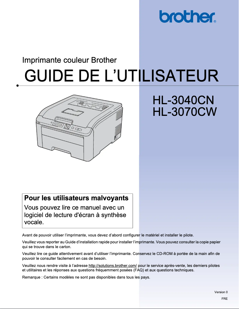 Page 1 de la notice Manuel utilisateur Brother HL-3070CW