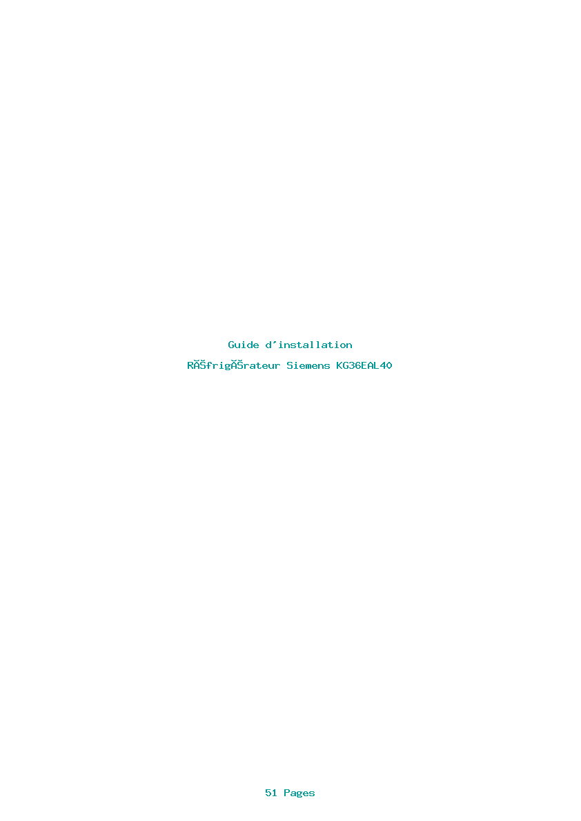 Page 1 de la notice Guide d'installation Siemens KG36EAL40