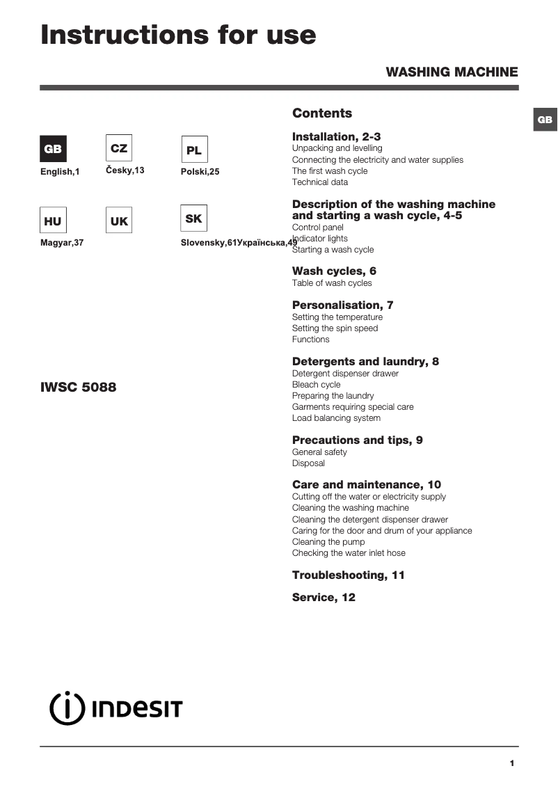 Página 1 del manual Manual de usuario Indesit IWSC 5088