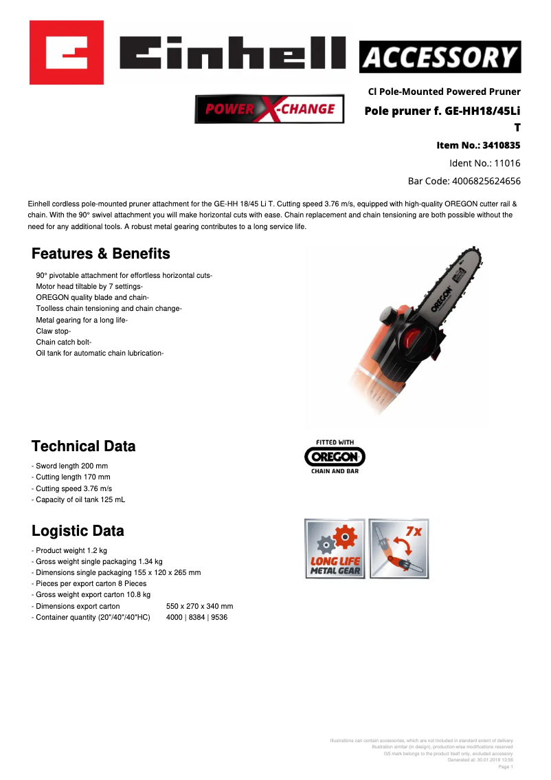 Page 1 de la notice Fiche technique Einhell GE-HH18/45Li T