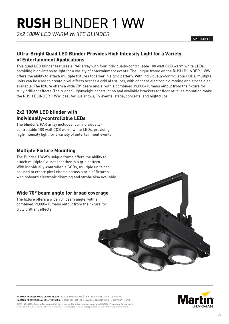Page 1 de la notice Fiche technique Martin RUSH BLINDER 1 WW
