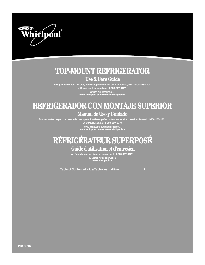 Page 1 de la notice Manuel utilisateur Whirlpool W8RXEGMWQ
