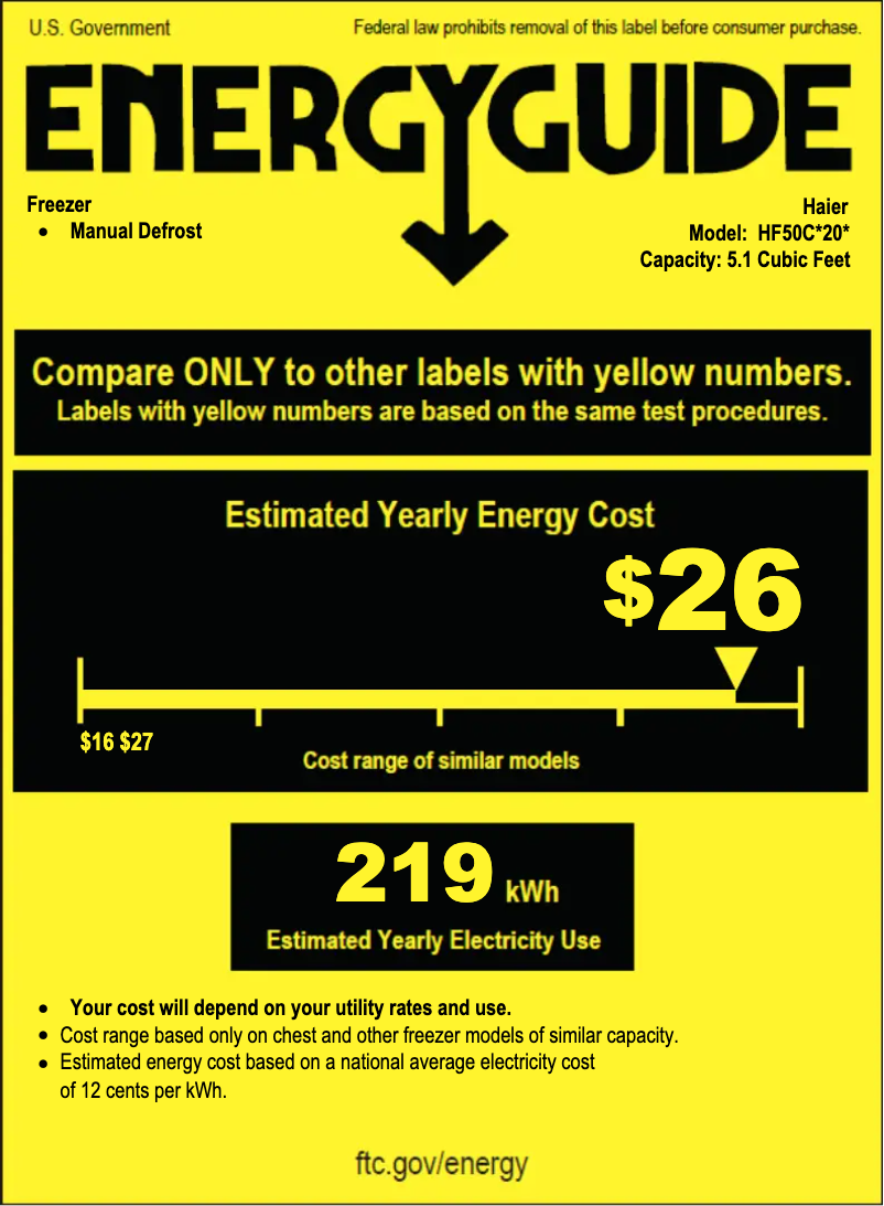 Page 1 de la notice Label énergétique Haier HF50CW20W