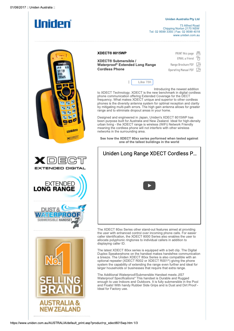 Página 1 del manual Manual de usuario Uniden XDECT 8015WP