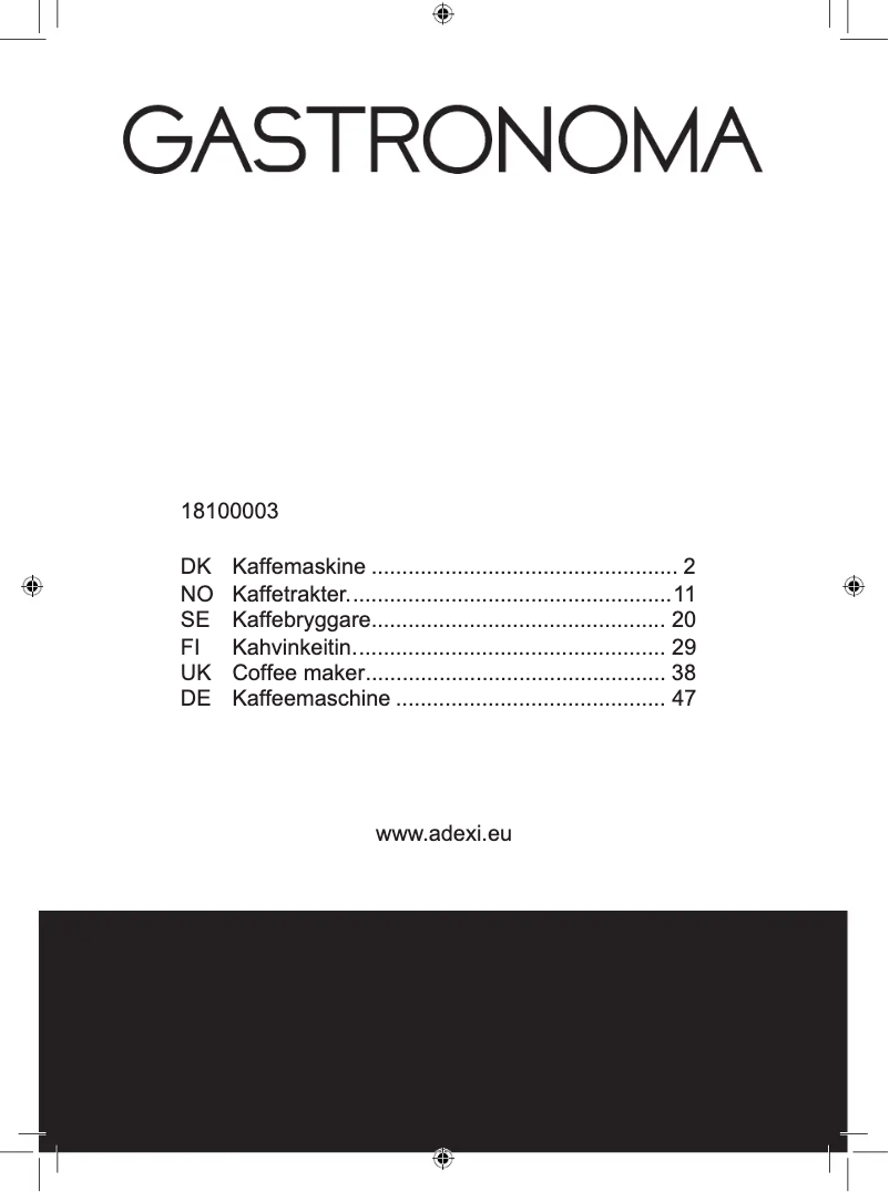Page 1 de la notice Manuel utilisateur Gastronoma 18100003