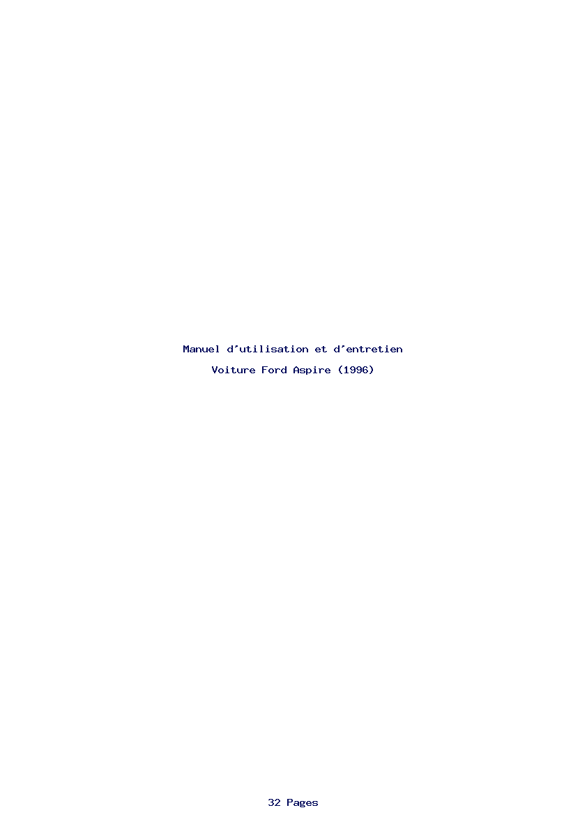 Page 1 de la notice Manuel d'utilisation et d'entretien Ford Aspire (1996)