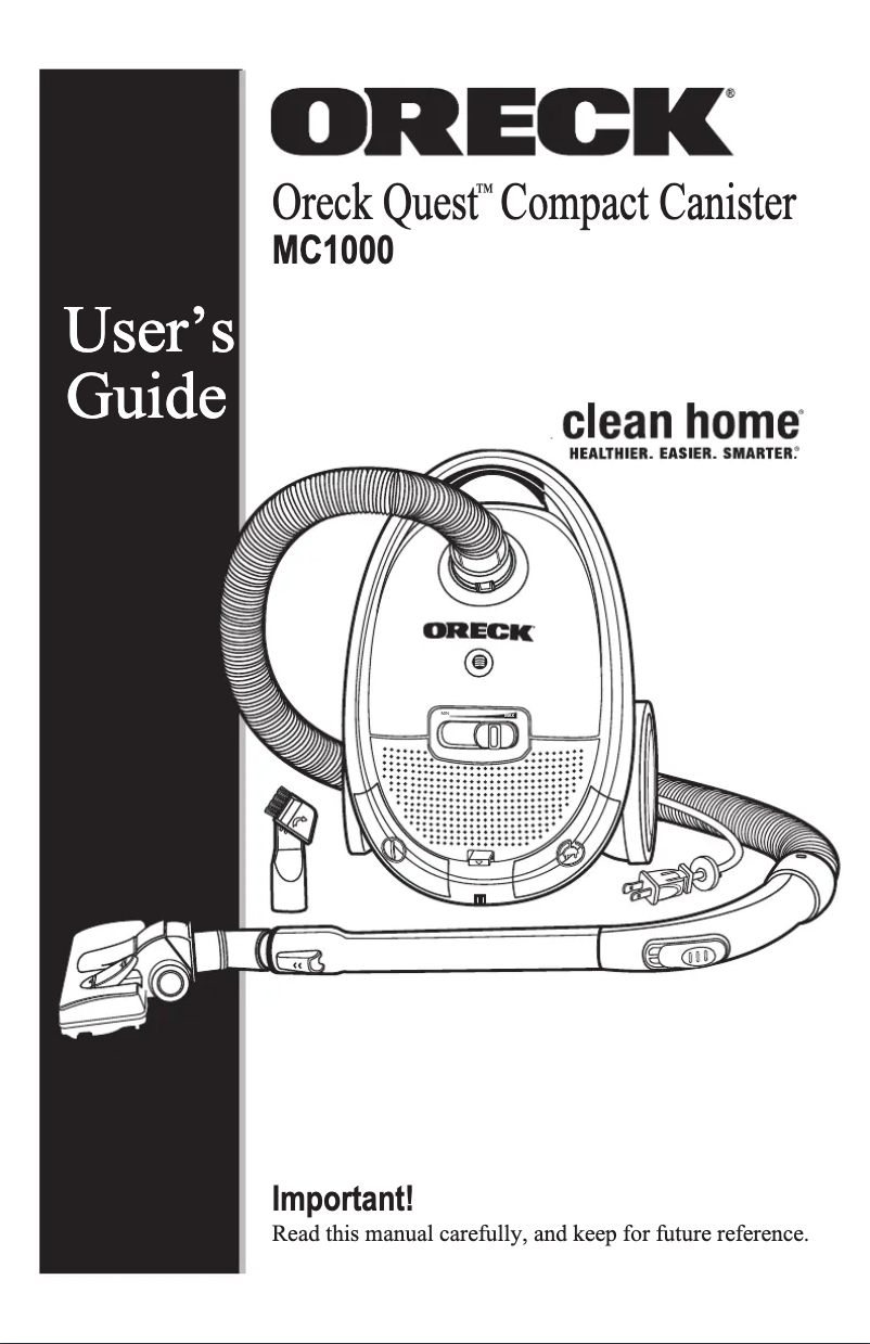 Page 1 of the manual User Manual Oreck Quest MC1000