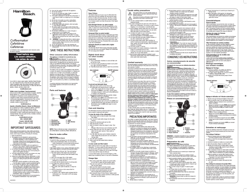 Page 1 of the manual Use and Maintenance Manual Hamilton Beach Programmable 49465R