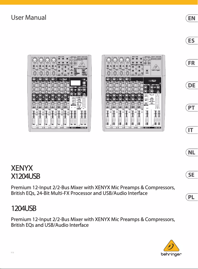 Page 1 de la notice Manuel utilisateur Behringer Xenyx 1204USB