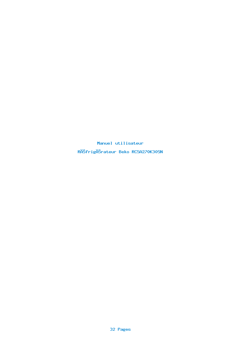 Page 1 de la notice Manuel utilisateur Beko RCSA270K30SN