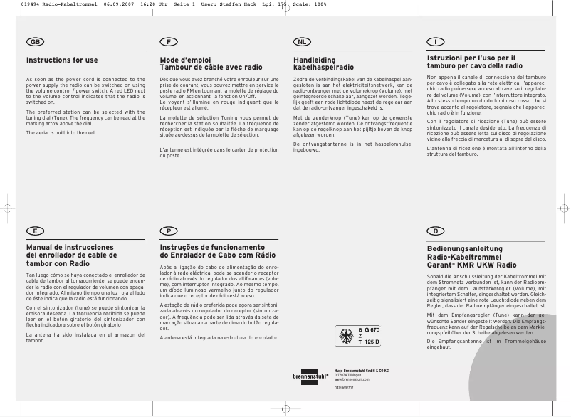 Page 1 de la notice Manuel utilisateur Brennenstuhl 25m H05VV-F 3G1,5