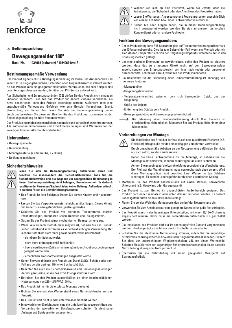 Page 1 de la notice Manuel utilisateur Renkforce 1034068
