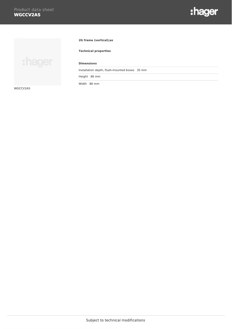 Page 1 de la notice Fiche technique Hager WGCCV2AS