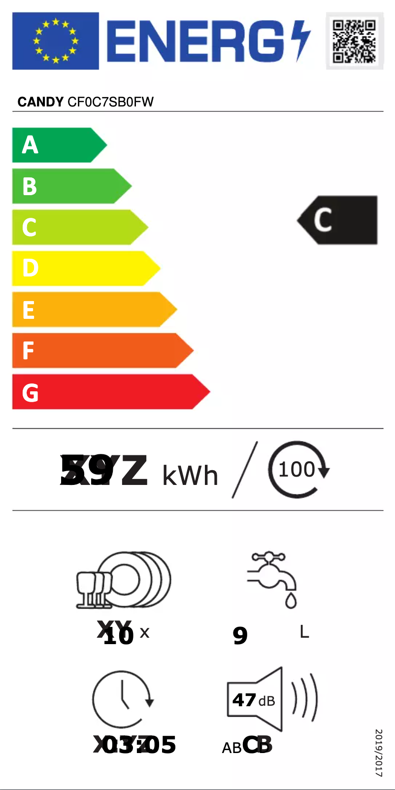Page 1 of the manual Energy Label Candy CF0C7SB0FW