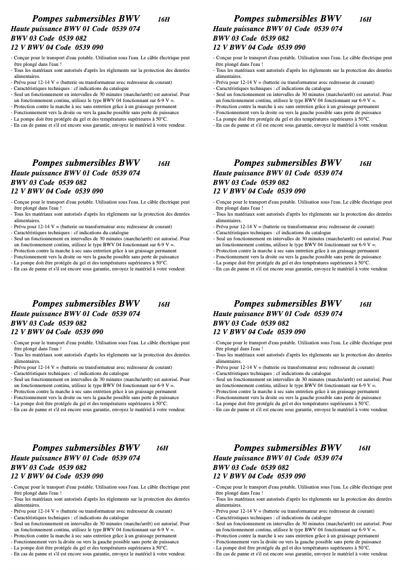 Page 1 de la notice Manuel utilisateur Barwig Typ 01