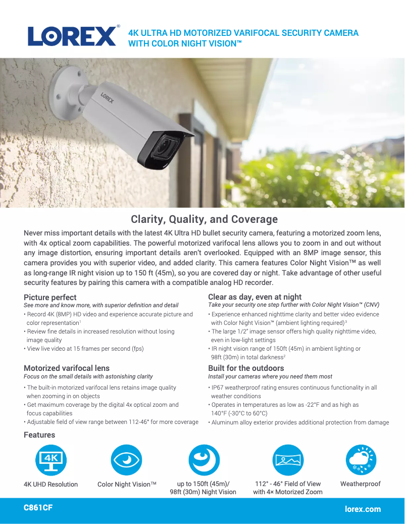 Page 1 de la notice Fiche technique Lorex C861CF
