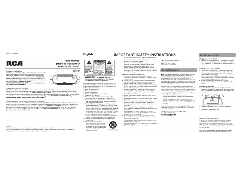 Page 1 de la notice Manuel utilisateur audiovox RC205