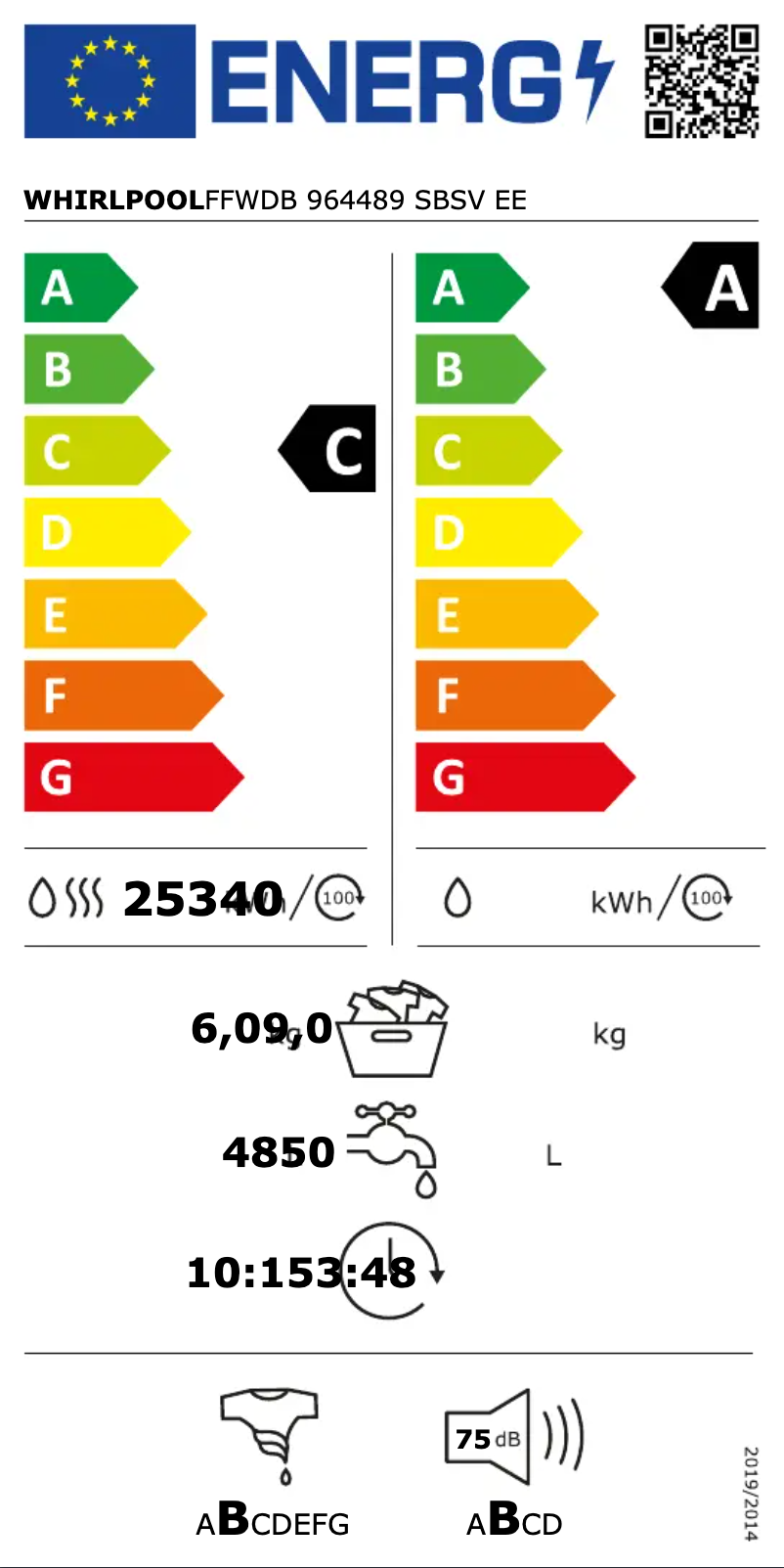 Página 1 del manual Etiqueta energética Whirlpool FFWDB 964489 SBSV EE