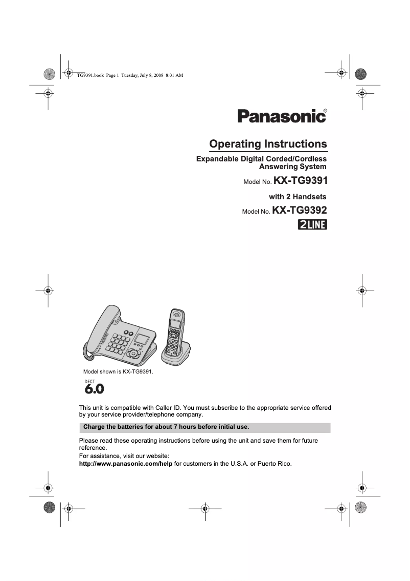 Imagen de la primera página del manual del dispositivo KX-TG9392