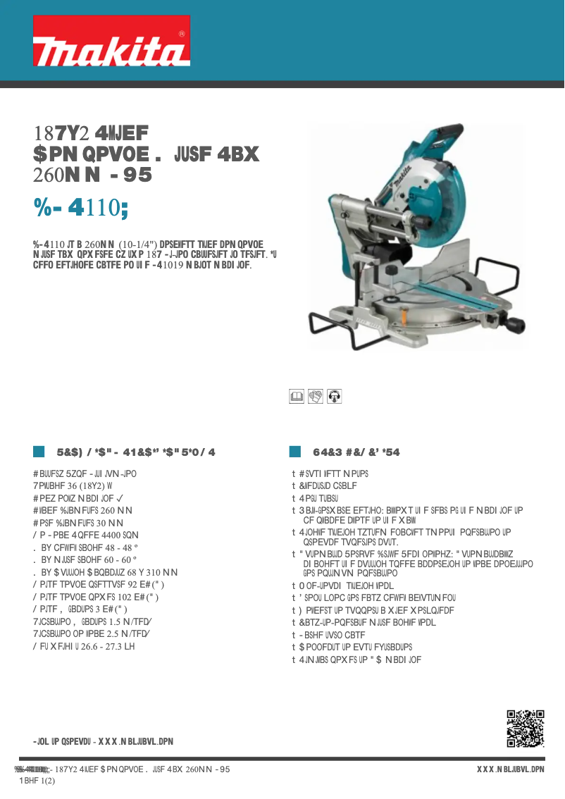 Page 1 de la notice Fiche technique Makita DLS110Z