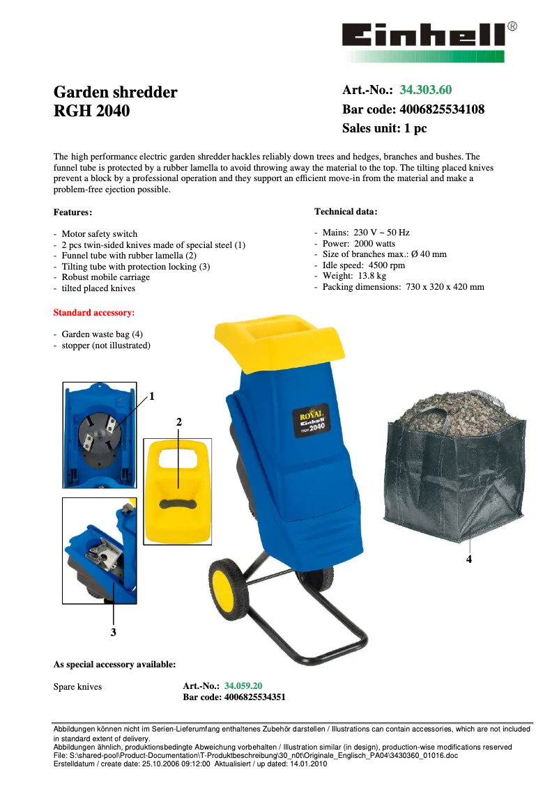 Page 1 of the manual User Manual Einhell Royal RGH 2040