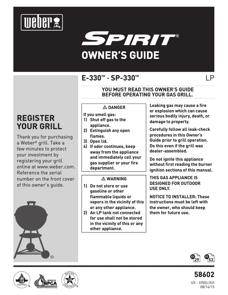 Page 1 de la notice Manuel utilisateur Weber Spirit E-330