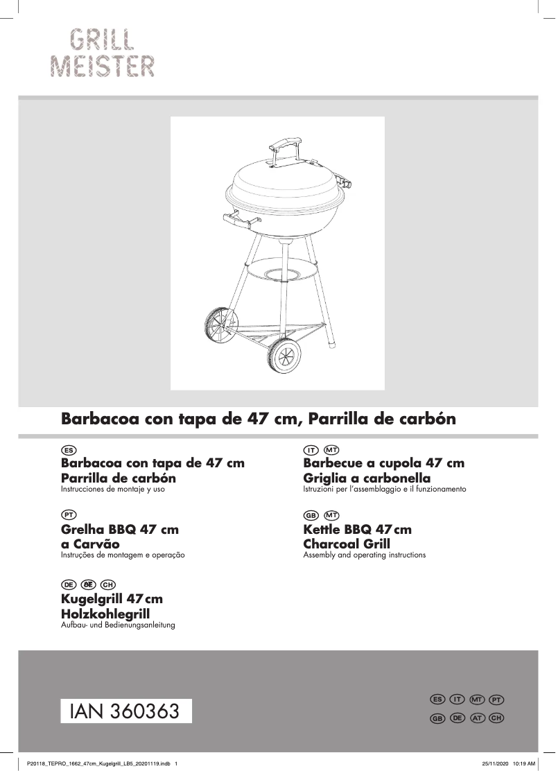 Page 1 de la notice Manuel utilisateur Grillmeister IAN 360363