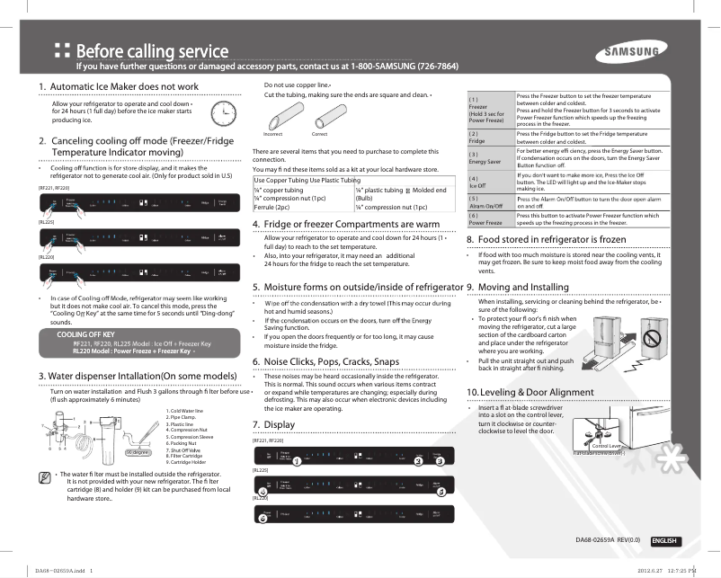 Page 1 de la notice Guide d'installation Samsung RF220NFTAWW