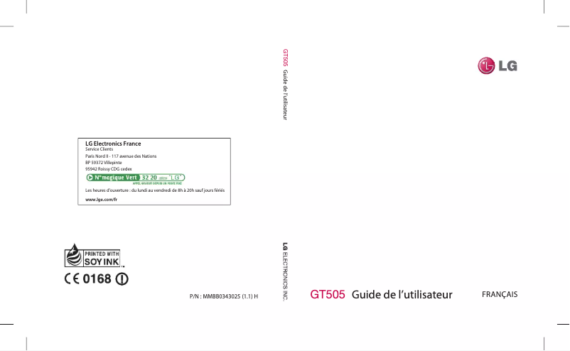 Page 1 de la notice Manuel utilisateur LG GT505